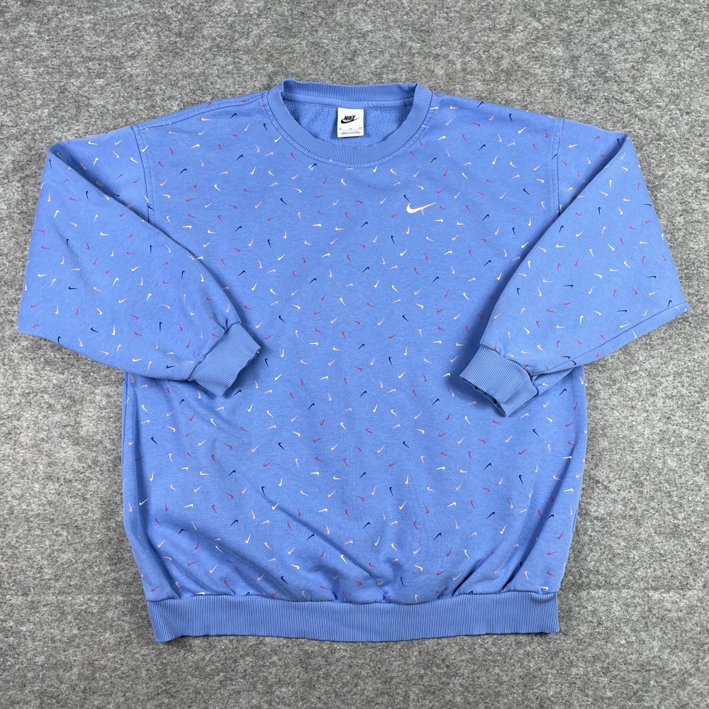 Nike Sweatshirt Womens XL Blue All Over Mini Swoosh Phoenix Fleece FD2943-450